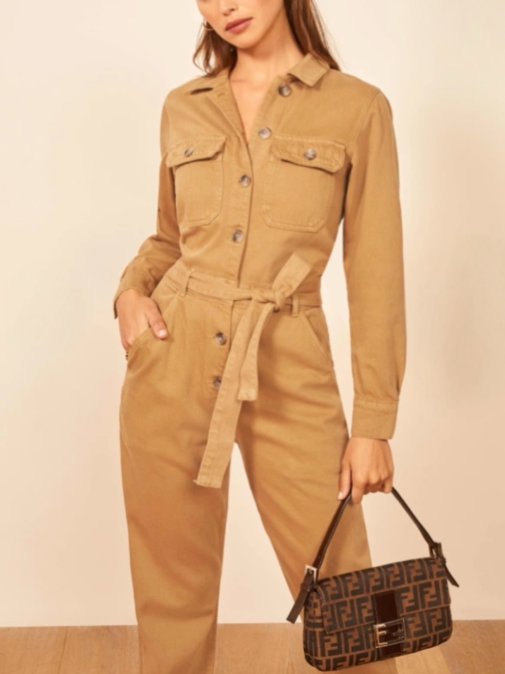 Reformation Size 2 Kendall Belted Tan Desert Utility Boiler Jumpsuit
